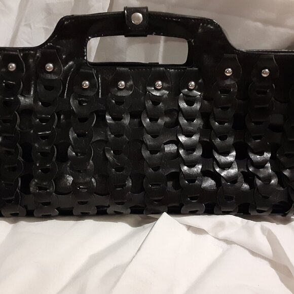 Espe Weaved Oversized Clutch Vegan Leather with Handle Doctor Bag Style Black - Picture 2 of 9